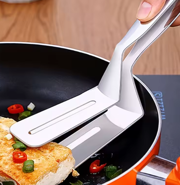 ملقط طعام من الفولاذ المقاوم للصدأ – ملقط تقليب اللحم والبرغر والبيتزا والخبز، أداة مطبخ متعددة الاستخدام