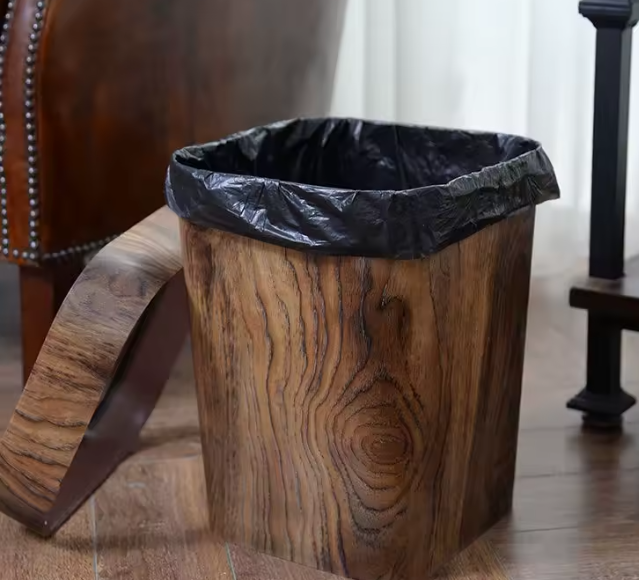 سلة مهملات منزلية بتصميم الحبوب الخشبية الرجعي – للمطبخ، غرفة المعيشة، المكتب، الحمام وغرفة النوم