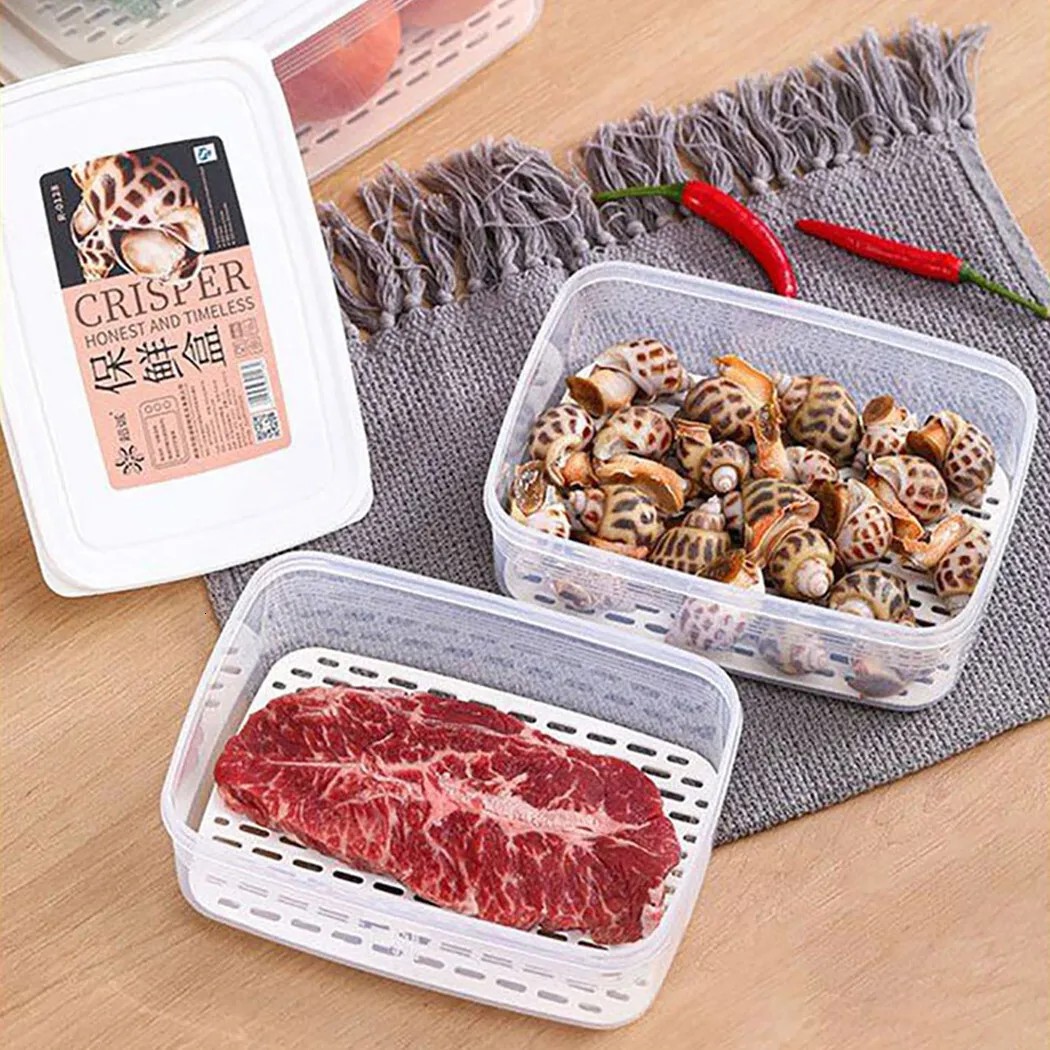 صندوق تخزين خاص للثلاجة والفريزر والتحضير للمطبخ والصرف والحفاظ على النضارة مقسم للحوم المجمدة