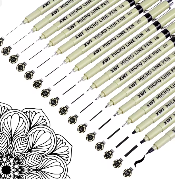 مجموعة أقلام حبر ميكرون فائقة الدقة – 13/16 قطعة مقاومة للماء للتخطيط والمانغا والرسم التفصيلي
