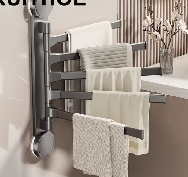 رف منشفة من الألومنيوم مع أكواب شفط – 2/3/4/5 قضبان، حامل منشفة مطبخ وحمام