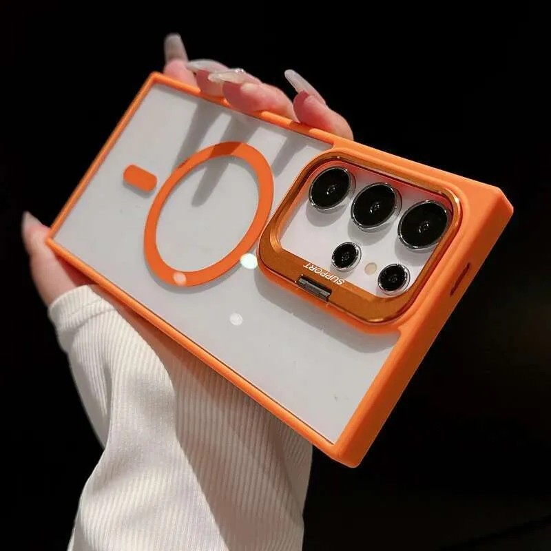 Case Samsung Galaxy S24 S23 S22 Ultra Plus FE For Magsafe Funda Stand Glass Lens Protector Cover