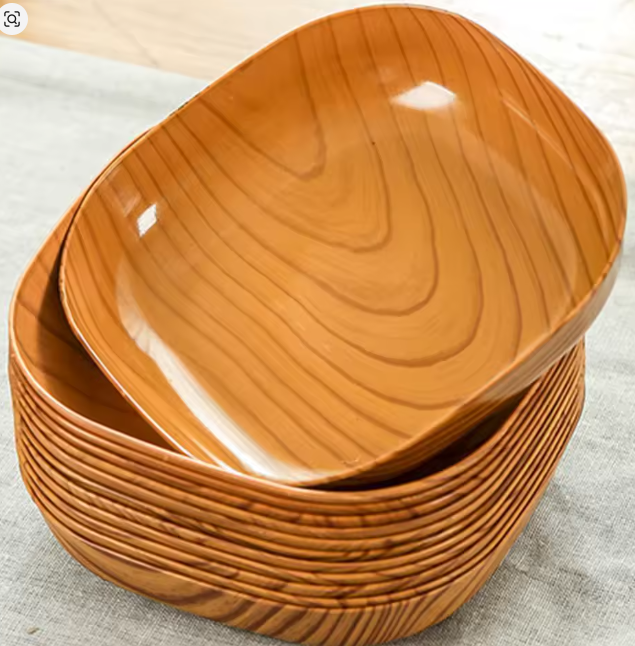 طبق مربع بتصميم حبوب الخشب – مجموعة أواني مائدة يابانية بسيطة