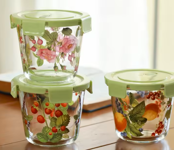 وعاء زجاجي مختوم بسعة 600 مل – حاوية تخزين طعام بأسلوب فرنسي رجعي