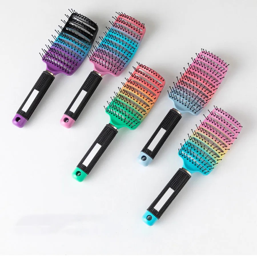 مكافحة تفكيك فرشاة الشعر المضادة للتهوية قوس جوفاء كبير رطب/جاف مع مقبض نايلون فرشاة مشط متشابك رطب/جاف