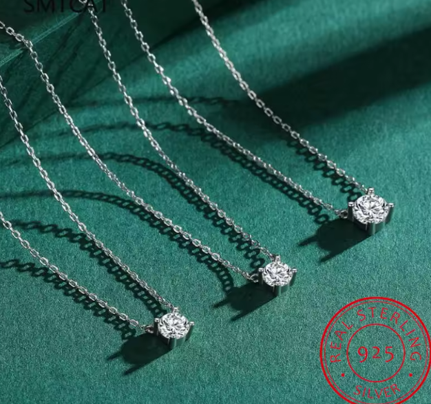 قلادة مويسانيتي حقيقية 1 قيراط D اللون من فضة 925 – مجوهرات فاخرة للزفاف والمناسبات