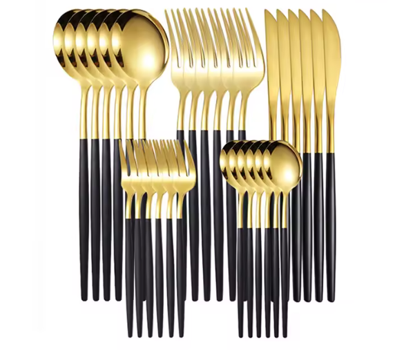 مجموعة أدوات مائدة من الفولاذ المقاوم للصدأ – 6 أو 30 قطعة بلون الذهب البرتغالية