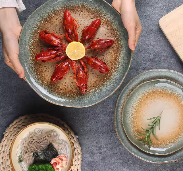 أطباق سيراميك فندقية عالية الجودة – مجموعة قديمة أنيقة للطعام الياباني والغربي، صالحة للسلطات والطعام الساخن والميكروويف