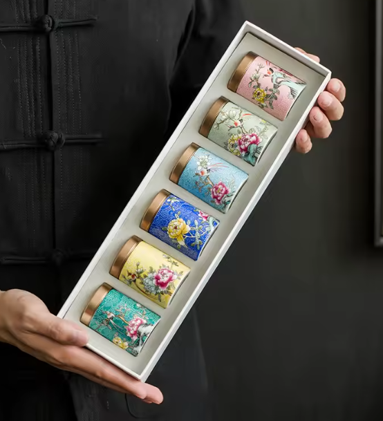 جرة شاي ومكونات تخزين متعددة الاستخدام – من المينا والسيراميك مع غطاء محكم