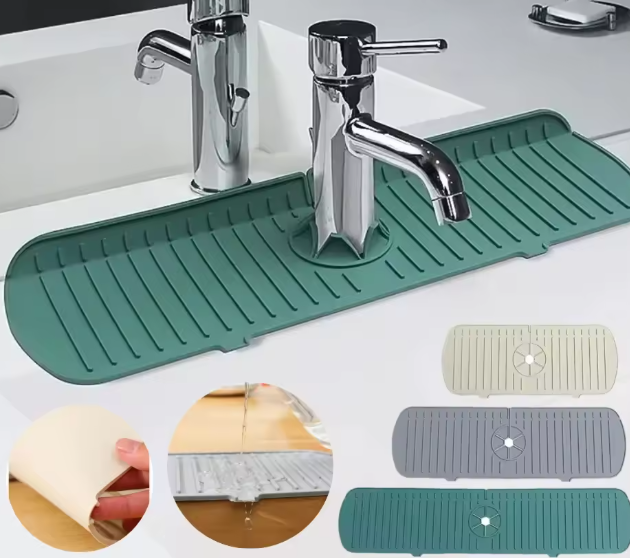 وسادة حماية حوض المطبخ من السيليكون – صنبور سبلاش وسادة إسفنجية لحماية كونترتوب وأدوات الحمام والمطبخ