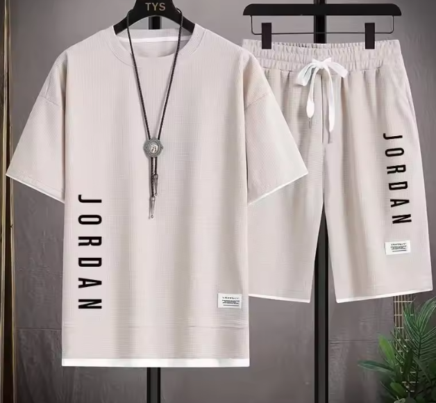 طقم صيفي رجالي وافل – تي شيرت وشورت