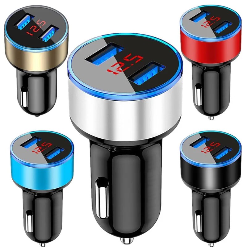 شاحن سيارة 3.1 أمبير مزدوج USB بشاشة عرض الجهد الرقمي LED محول شاحن سيارة لأجهزة Ipad Iphone 15 14 12 13 Samsung S9 S10 S24 S23 htc هاتف Android الكمبيوتر الشخصي