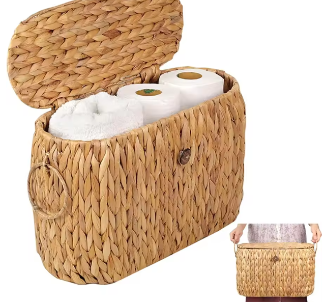 سلة تخزين محبوكة من الخيزران مع مقبض – متعددة الاستخدامات للمنزل