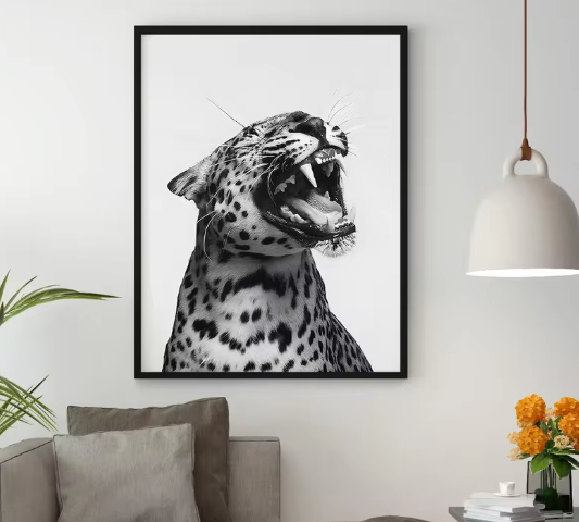 طباعة فنية رقمية – تصميم جلد الفهد الأبيض والأسود