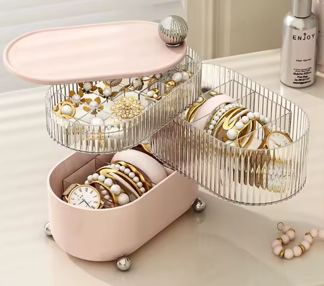 صندوق مجوهرات متعدد الطبقات – تنظيم أنيق للأقراط والقلائد والأساور