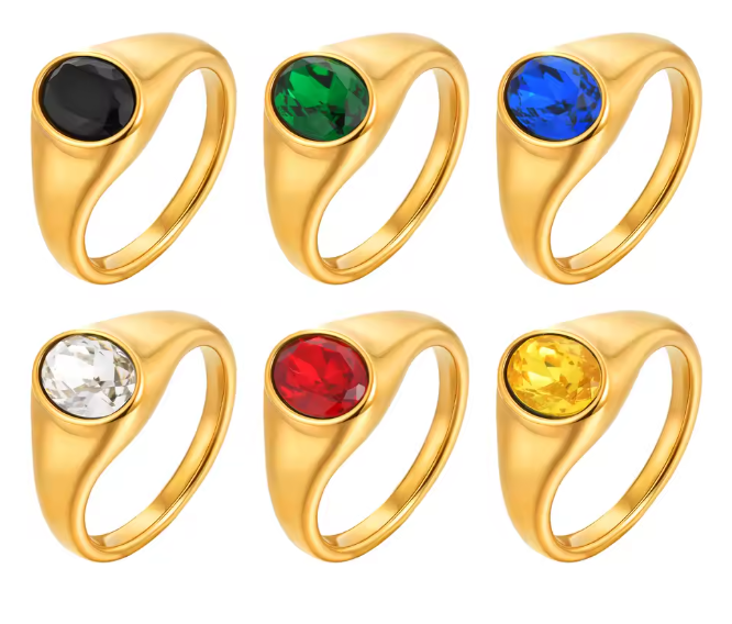 خاتم Vnox للنساء والرجال – تصميم حد أدنى، فولاذ مقاوم للصدأ مطلي بالذهب مع حجر زركون بيضاوي