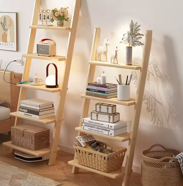 "رف حائط وخزانة كتب من الخشب الصلب – وحدة تخزين أرضية مبتكرة وعالية التحمل"