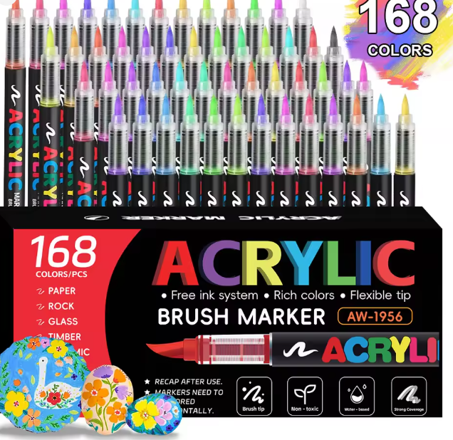 مجموعة أقلام أكريليك فرشاة – 12/24/48/60 لونًا للرسم، التلوين، الكتابة على الجدران وأعمال الـDIY