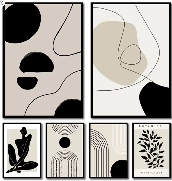 لوحة قماشية مجردة – تصميم بوهو هندسي بألوان ترابيه