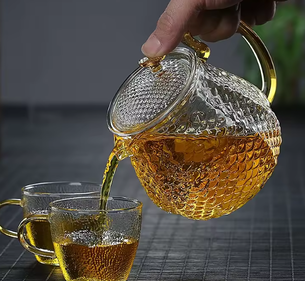 إبريق شاي زجاجي من البورسليكات – مقاوم للحرارة مع مرشح فقاعة، مجموعة كونغ فو