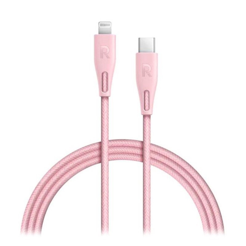 كابل راف باور بطول ١،٢ متر من النوع سي إلى كابل لايتنينج من النايلون الوردي RP-CB1004PNK
