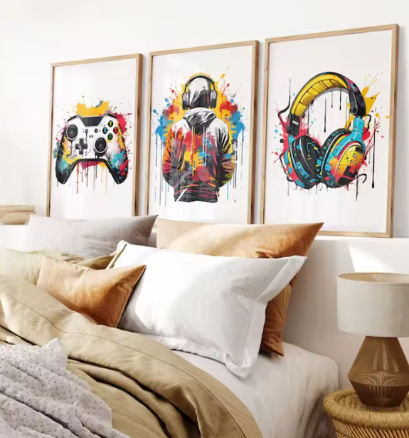 مجموعة 3 ملصقات فنية جدارية – ديكور غرف المراهقين وغرفة المعيشة
