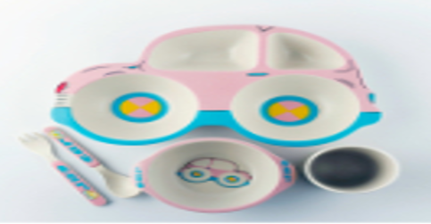 لامبارت طقم مائدة بامبو للأطفال 5 قطع سيارة وردي