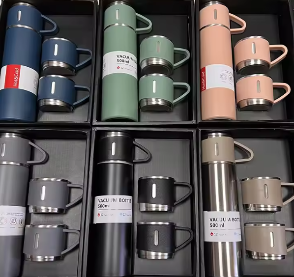 مجموعة هدايا زجاجة ترمس مزدوجة من الفولاذ المقاوم للصدأ – عزل حراري للمشروبات الساخنة والباردة