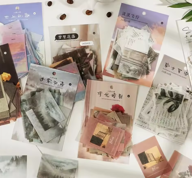 حزمة 40 ورقة بطاقات ورقية عتيقة بتصميم أزهار – ملصقات مجلة رجعية للسكرابوكينغ والديكور