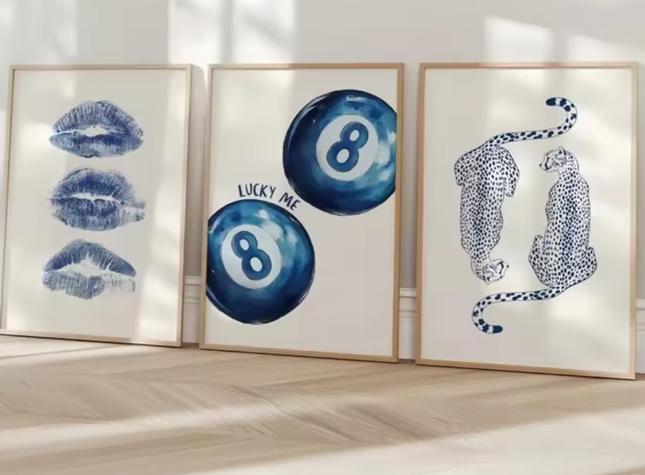 لوحة قماشية حديثة – فهد أزرق و8 كرة، ديكور جدار عصري