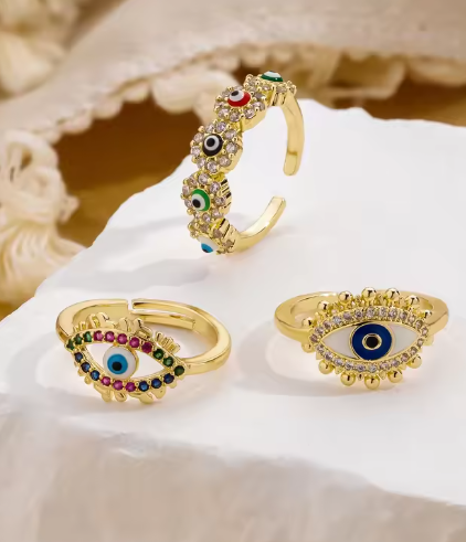 خاتم عين الشر الأزرق للنساء – قابل للتعديل من الفولاذ المقاوم للصدأ