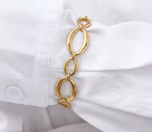 سوار نسائي بيضاوي الشكل – مصنوع يدويًا من الفولاذ المقاوم للصدأ، مقاوم للماء