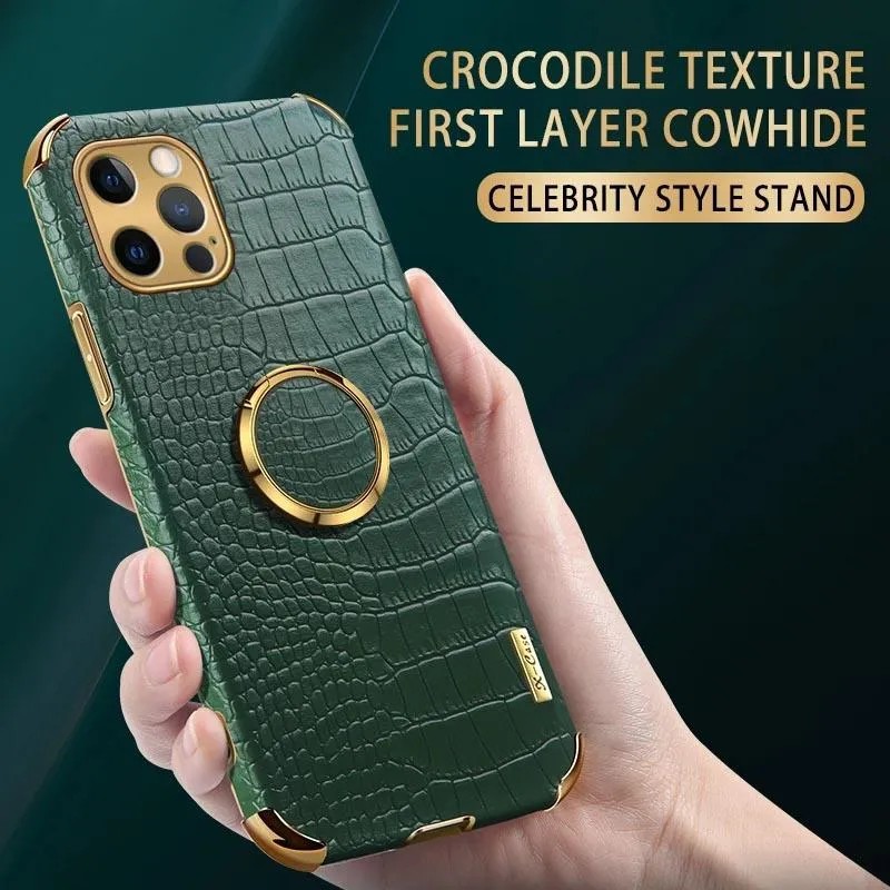 Luxury Business Leather Crocodile Texture Cell Phone Cases With Finger Ring Holder Bracket For iPhone 16 15 14 13 12 11 mini Pro Max Xs Xr 6 7 8 Plus protective cases