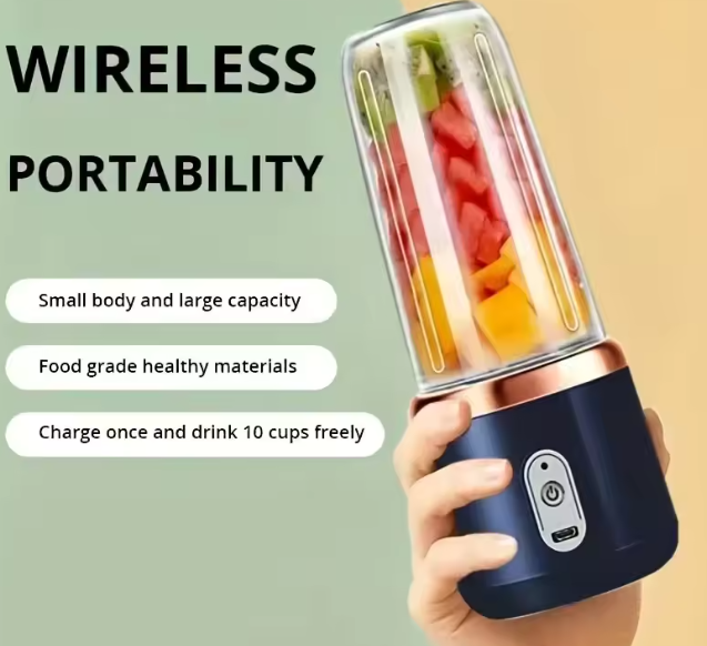 خلاط عصير محمول 400 مل – 6 شفرات، USB، لصنع العصائر الطازجة