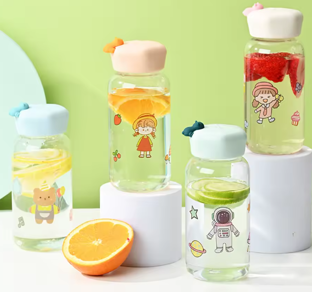 كوب ماء فواكه كرتوني – محكم الغلق ومقاوم للتسرب مع مقبض، هدية محمولة للطلاب والأنشطة الخارجية