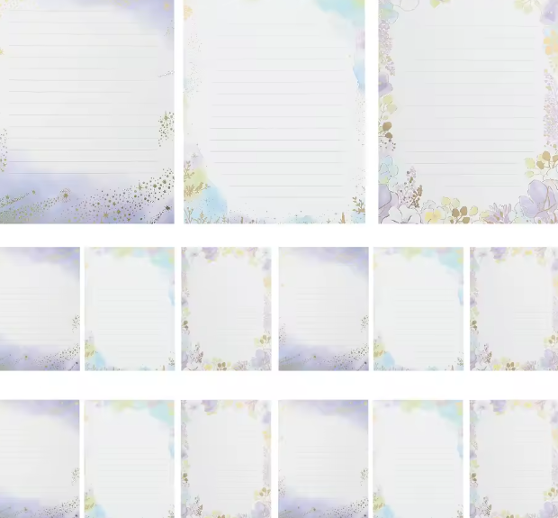 مجموعة 24 ورقة كتابة A5 منقوشة بالذهب – أوراق مزخرفة بالزهور لدعوات ورسائل فنية